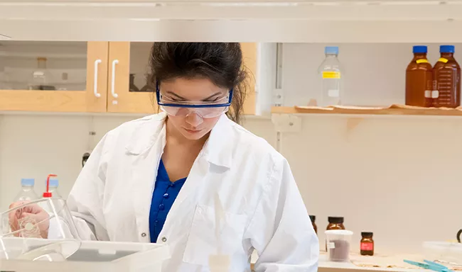 Woman working in lab. Photo.